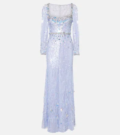 Jenny Packham Kestra Sequined Gown In Blue