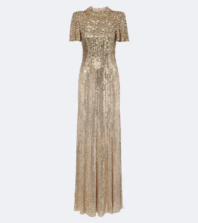 Jenny Packham Kiku Embellished Gown In Gold