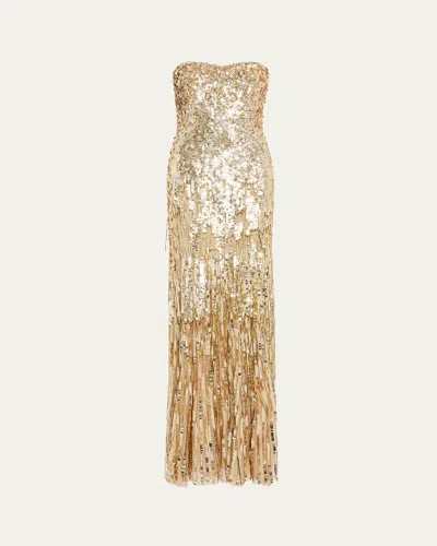 Jenny Packham Kimi Strapless Textured Sequin Gown In Gold