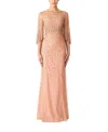 Jenny Packham Kiya Embellished Elbow-sleeve Illusion Gown In Brown