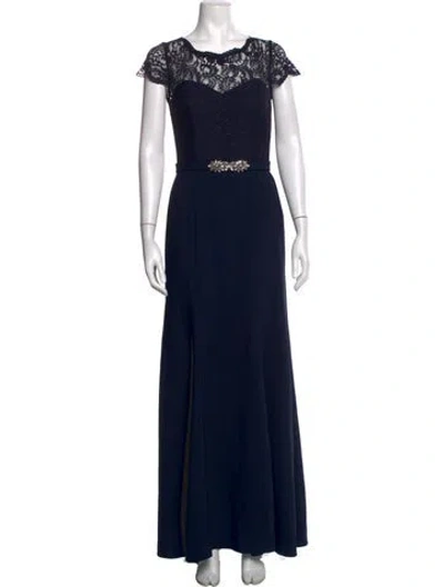 Pre-owned Jenny Packham Lace Pattern Long Dress In Blue