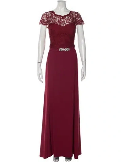 Pre-owned Jenny Packham Lace Pattern Long Dress In Burgundy