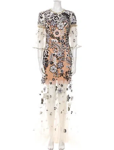 Pre-owned Jenny Packham Lace Pattern Long Dress In Neutral