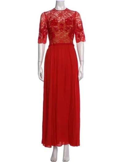 Pre-owned Jenny Packham Lace Pattern Long Dress In Orange