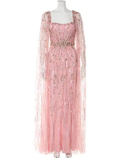 Pre-owned Jenny Packham Lace Pattern Long Dress In Pink