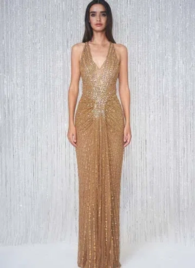 Jenny Packham Lana Crystal-embellished Halterneck Dress In Gold