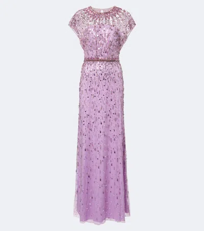 Jenny Packham Lauretta Sequined Tulle Gown In Purple