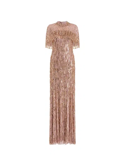 Jenny Packham Leia Cape-detailed Sequin-embellished Gown In Pink
