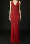 Jenny Packham Libra Crystal Satin Gown In Red