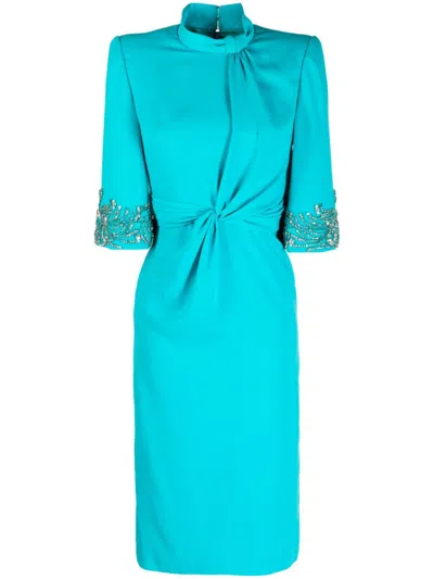 Jenny Packham Lily Twist-detail Midi Dress In Blue