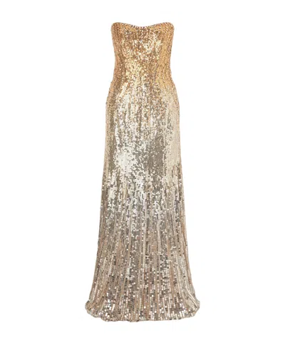 Jenny Packham Lior Embellished Sequined Satin Gown In Brown