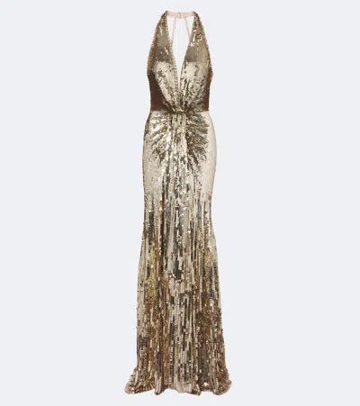 Jenny Packham Lisette Embellished Gathered Gown In Gold