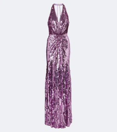 Jenny Packham Lisette Embellished Gathered Gown In Purple