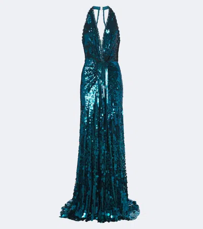 Jenny Packham Lisette Sequined Halterneck Gown In Green