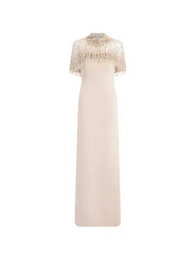 Jenny Packham Livia Beaded-embelishment Maxi Dress In Neutral
