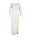 Jenny Packham Long Sleeve Gown In Cream Sequined Polyester In White