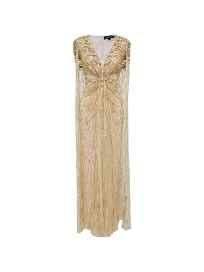 Jenny Packham Lotus Lady Cape-style Gown In Gold