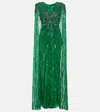 Jenny Packham Embellished Off-shoulder Gown In Green