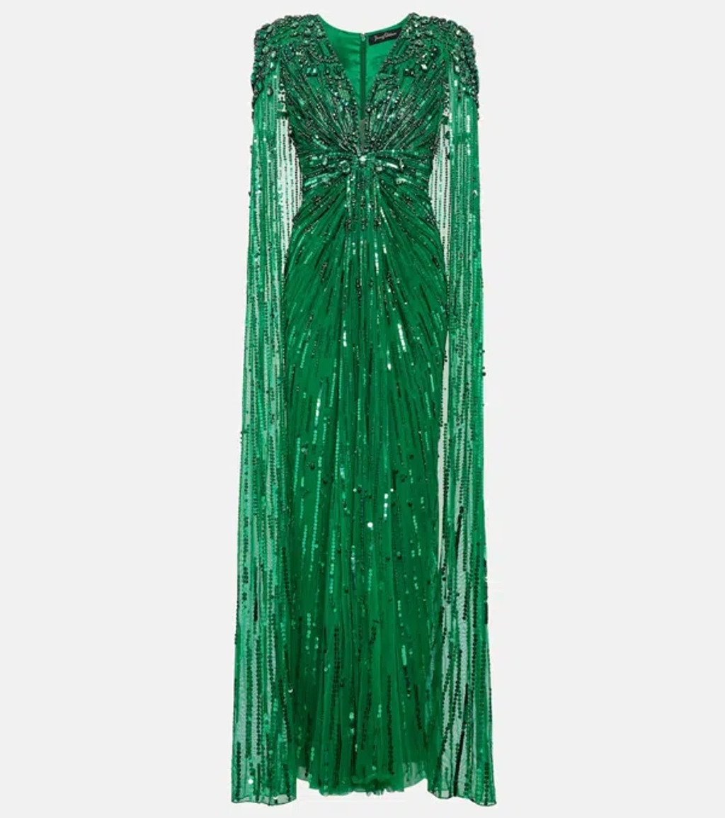 Jenny Packham Embellished Off-shoulder Gown In Green | ModeSens