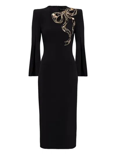 Jenny Packham Love Bow Split-sleeve Midi Dress In Black
