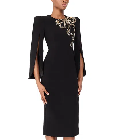 Jenny Packham Love Bow Split-sleeve Midi Dress In Black
