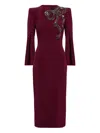Jenny Packham Love Bow Split-sleeve Midi Dress In Burgundy