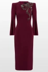 Jenny Packham Love Bow Split-sleeve Midi Dress In Red