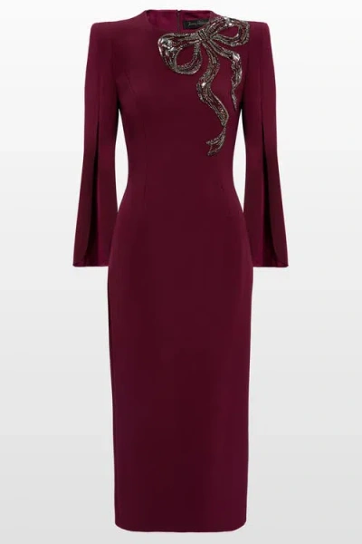 Jenny Packham Love Bow Split-sleeve Midi Dress In Red