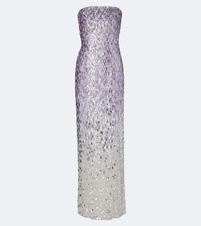 Jenny Packham Lucille Sequined Strapless Gown In Purple