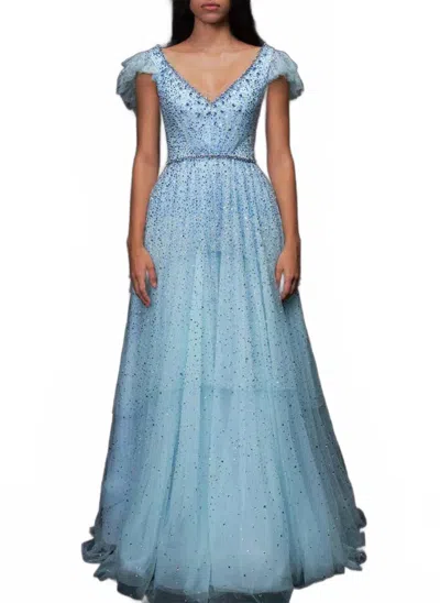 Jenny Packham Luna Tulle Gown In Mermaid Blue