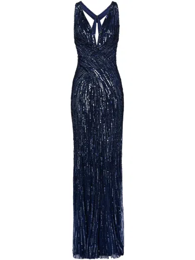 Jenny Packham Luxor Embellished Tulle Gown In Blue