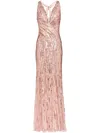 Jenny Packham Luxor Plunging Sequined Backless Gown In Pink