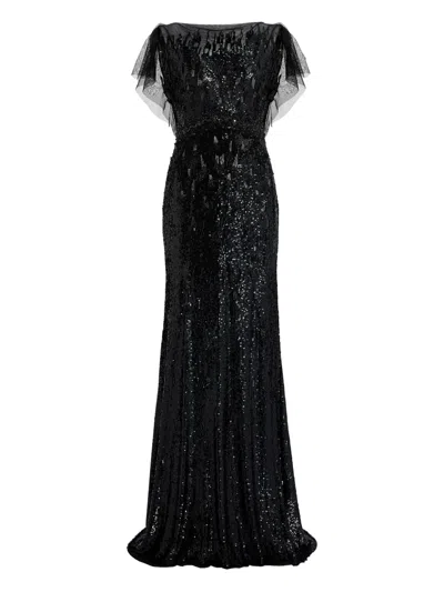 Jenny Packham Magnolia Sequin Gown In Black