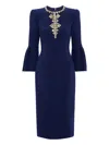 Jenny Packham Margoni Bell-sleeve Embellished Midi Dress In Blue