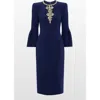Jenny Packham Margoni Bell-sleeve Embellished Midi Dress In Blue
