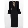 Jenny Packham Margoni Bell-sleeve Embellished Midi Dress In Black