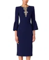 Jenny Packham Margoni Bell-sleeve Embellished Midi Dress In Blue