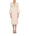 Jenny Packham Margoni Front-embellished Bell-sleeve Midi Dress In Neutral