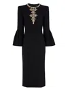 Jenny Packham Margoni Bell-sleeve Embellished Midi Dress In Black