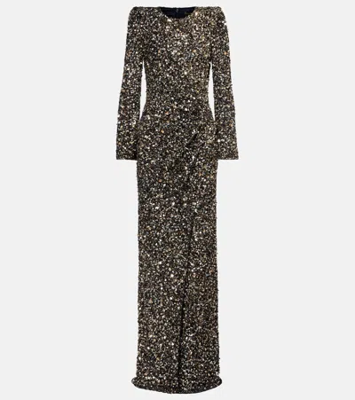 Jenny Packham Marie Sequined Gown In Brown