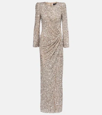 Jenny Packham Marie Sequined Gown In Neutral