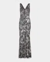 Jenny Packham Marion Embellished Plunging Column Gown In Gray