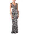 Jenny Packham Marion Embellished Plunging Column Gown In Gray