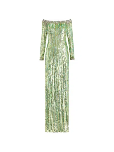 Jenny Packham Marnie Sequin-embellished Gown In Green