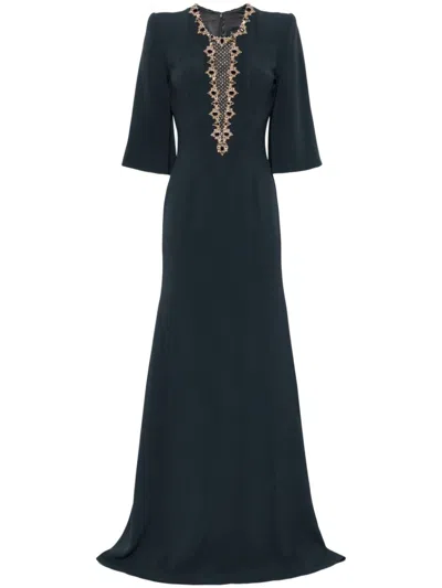 Jenny Packham Mars Crystal-embellished Crepe Gown In Schwarz