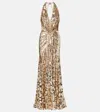 Jenny Packham Mars Gathered Sequined Gown In Brown