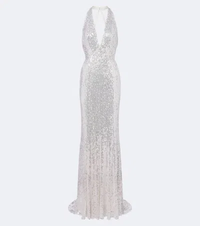 Jenny Packham Mermaid Sequined Halterneck Gown In White