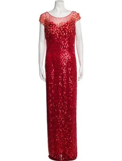 Pre-owned Jenny Packham Mesh Long Dress W/ Tags In Red