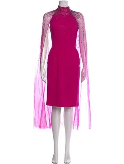 Pre-owned Jenny Packham Mock Neck Knee-length Dress In Pink