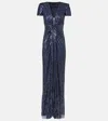 Jenny Packham Momoka Sequined Gown In Blue